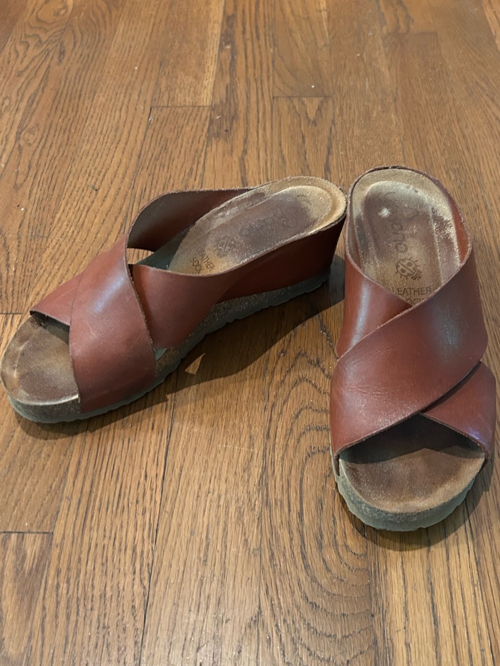 YOKONO Tan Leather Crossover Slide size 8 -8.5 Medium